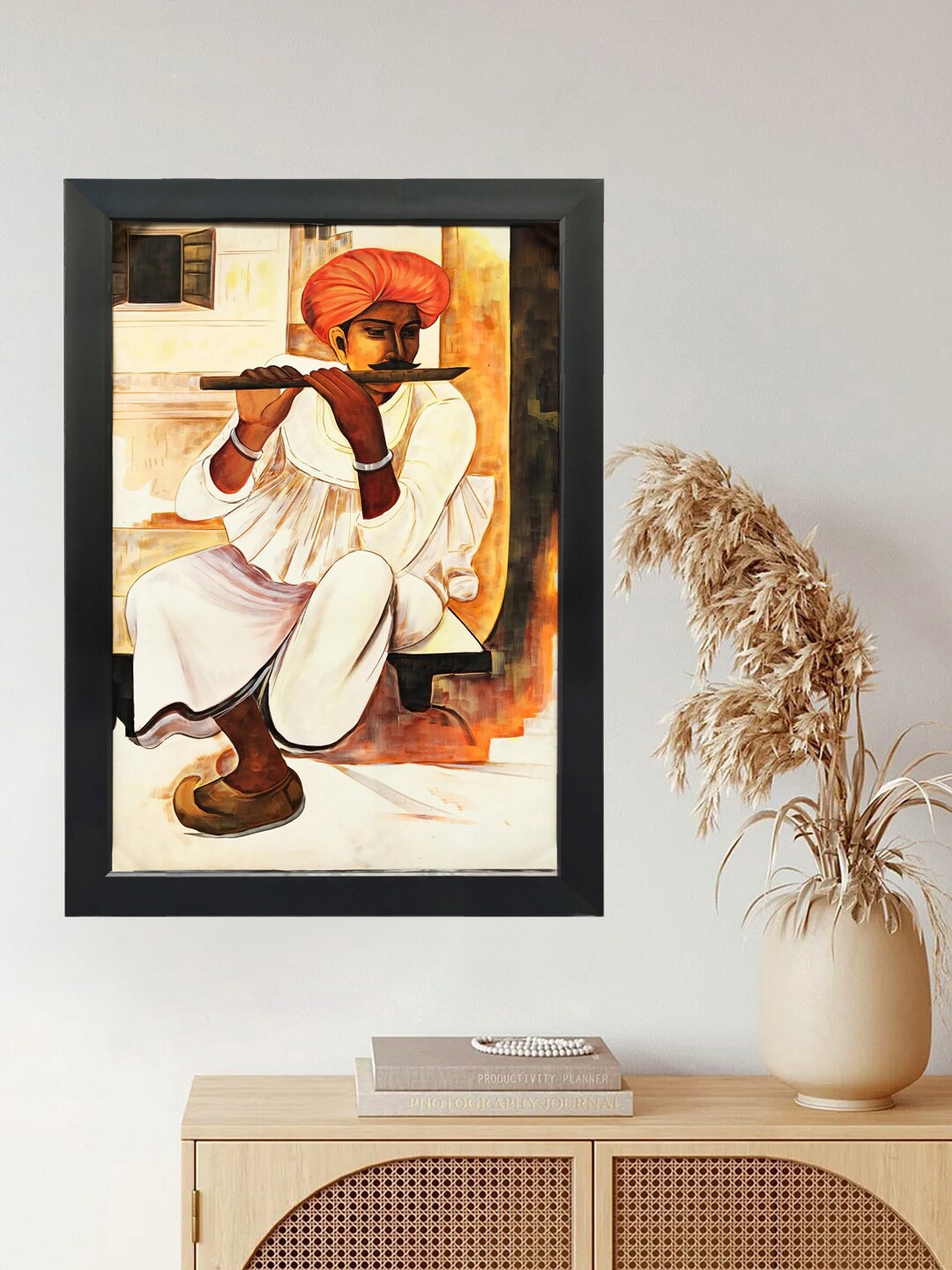 

Gallery99 White & Brown Rajisthani Boy With Flute Painting Wall Art