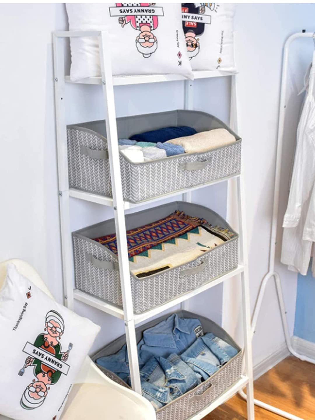 

HOUSE OF QUIRK Set Of 3 Grey & White Closet Organisers with Handles