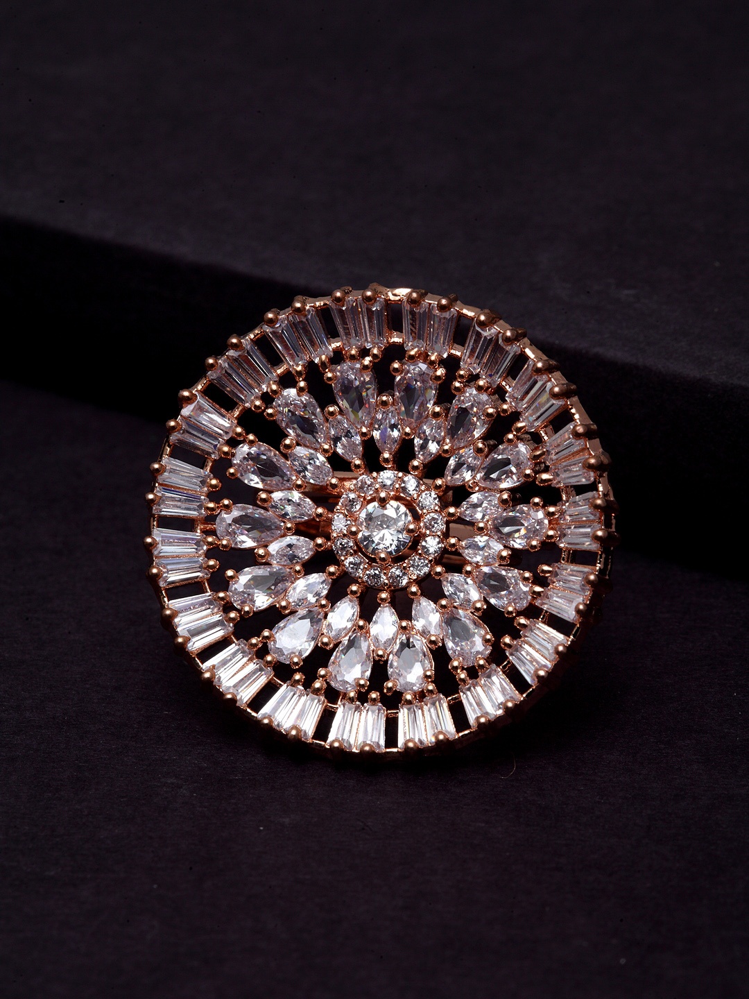 

PANASH Rose Gold-Plated White AD-Studded Solitaire Handcrafted Finger Ring