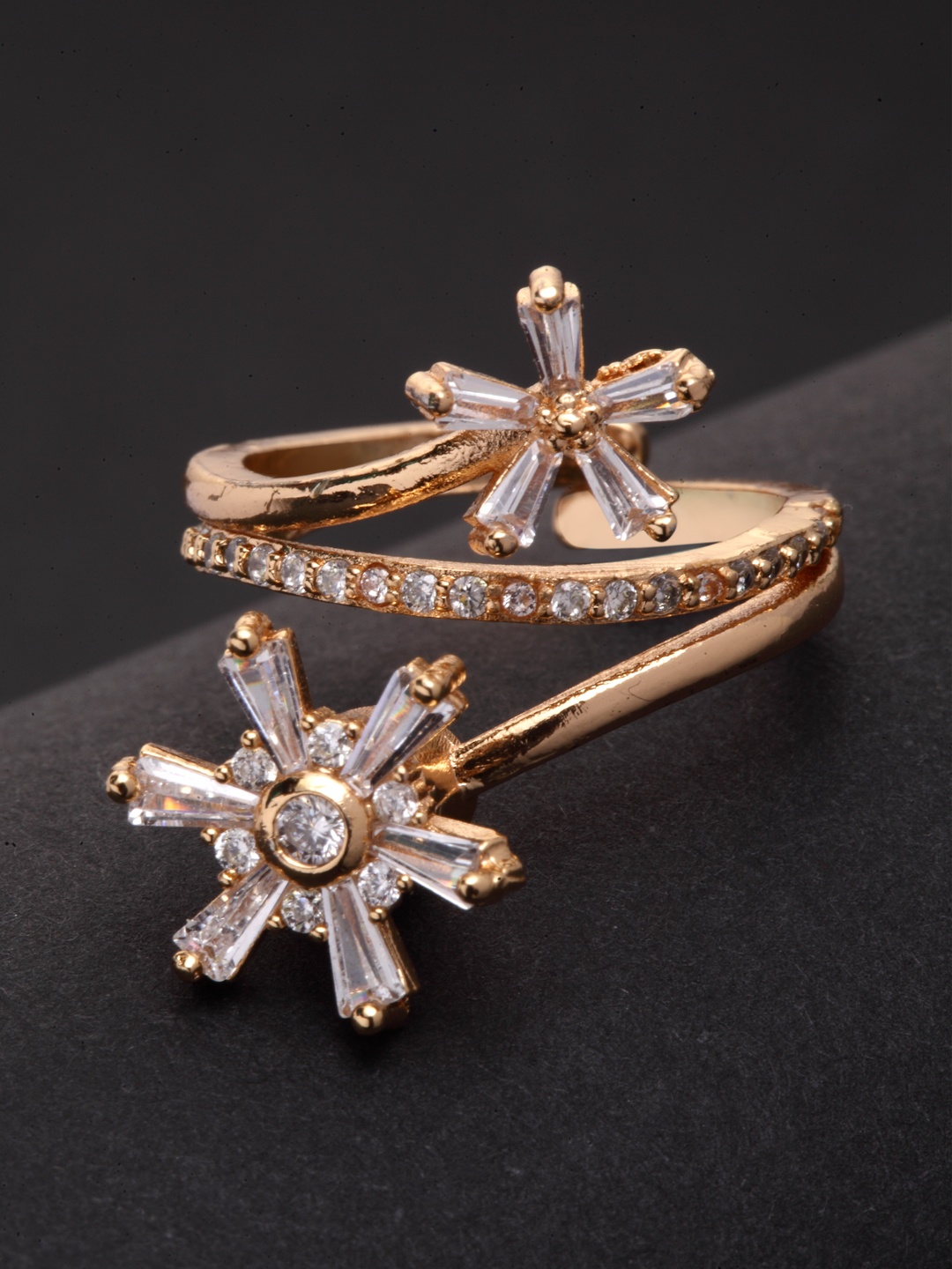 

PANASH Gold-Plated White AD-Stone Studded Handcrafted Adjustable Finger Ring