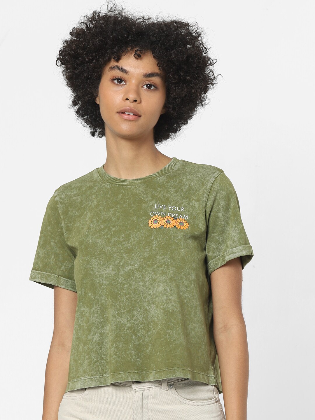 

ONLY Women Green Printed T-shirt