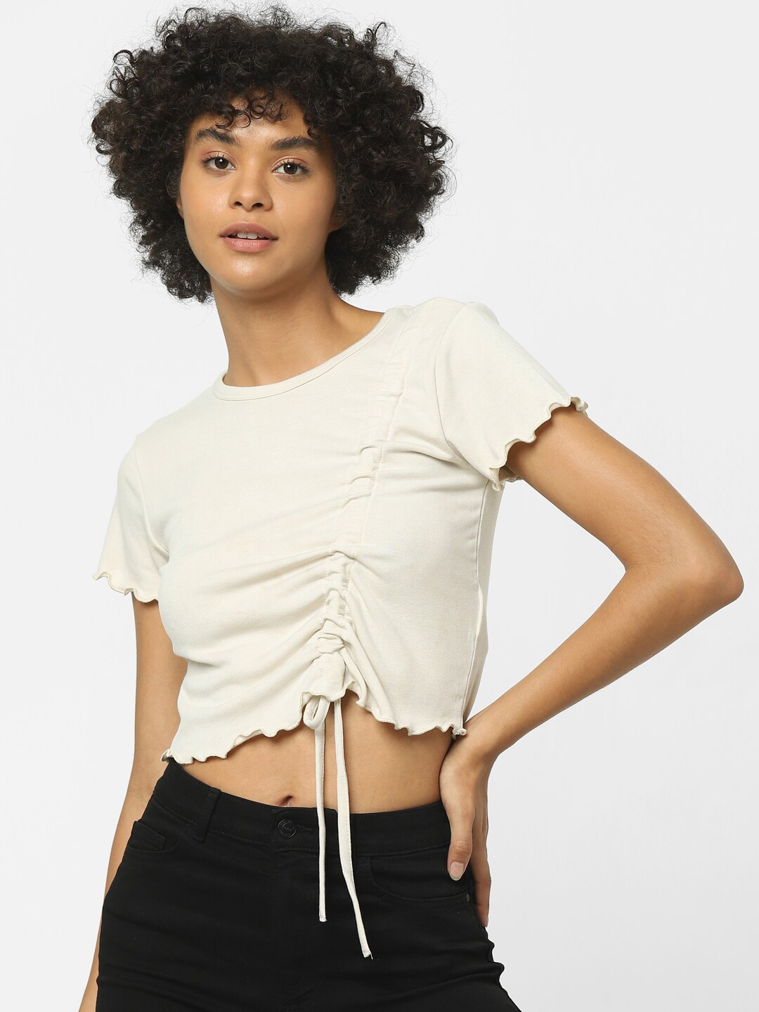 

ONLY Women Off White Slim Fit T-shirt