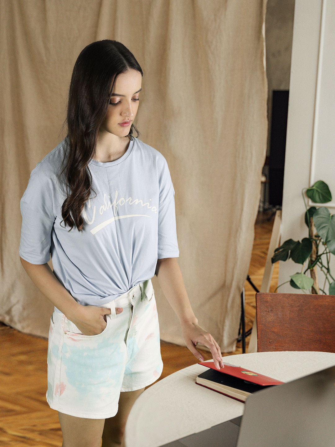 

ONLY Women Blue & White Typography Printed Drop-Shoulder Sleeves T-shirt