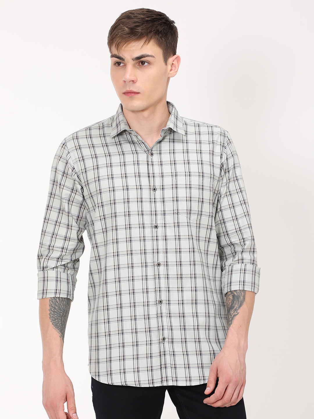 

PLATYPUSS Men Green Modern Tartan Checked Cotton Casual Shirt