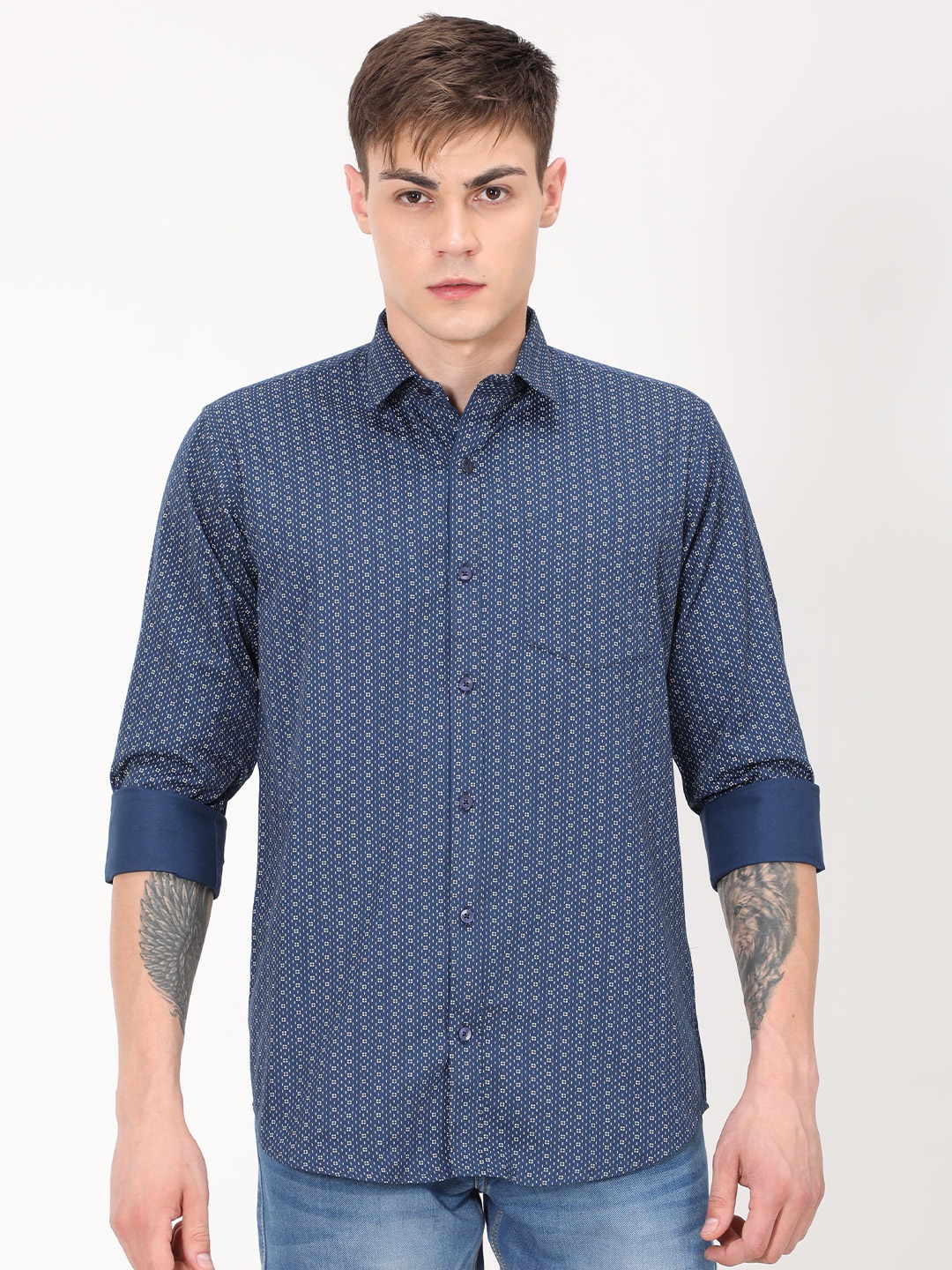 

PLATYPUSS Men Blue Printed Cotton Modern Casual Shirt