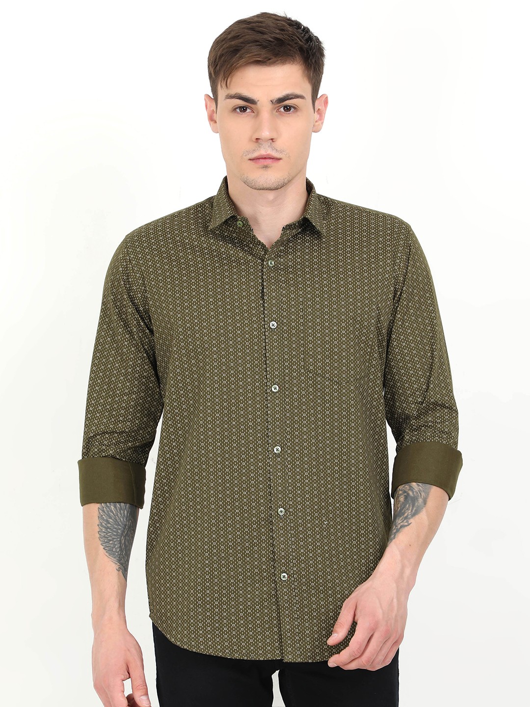 

PLATYPUSS Men Green Printed Cotton Modern Casual Shirt
