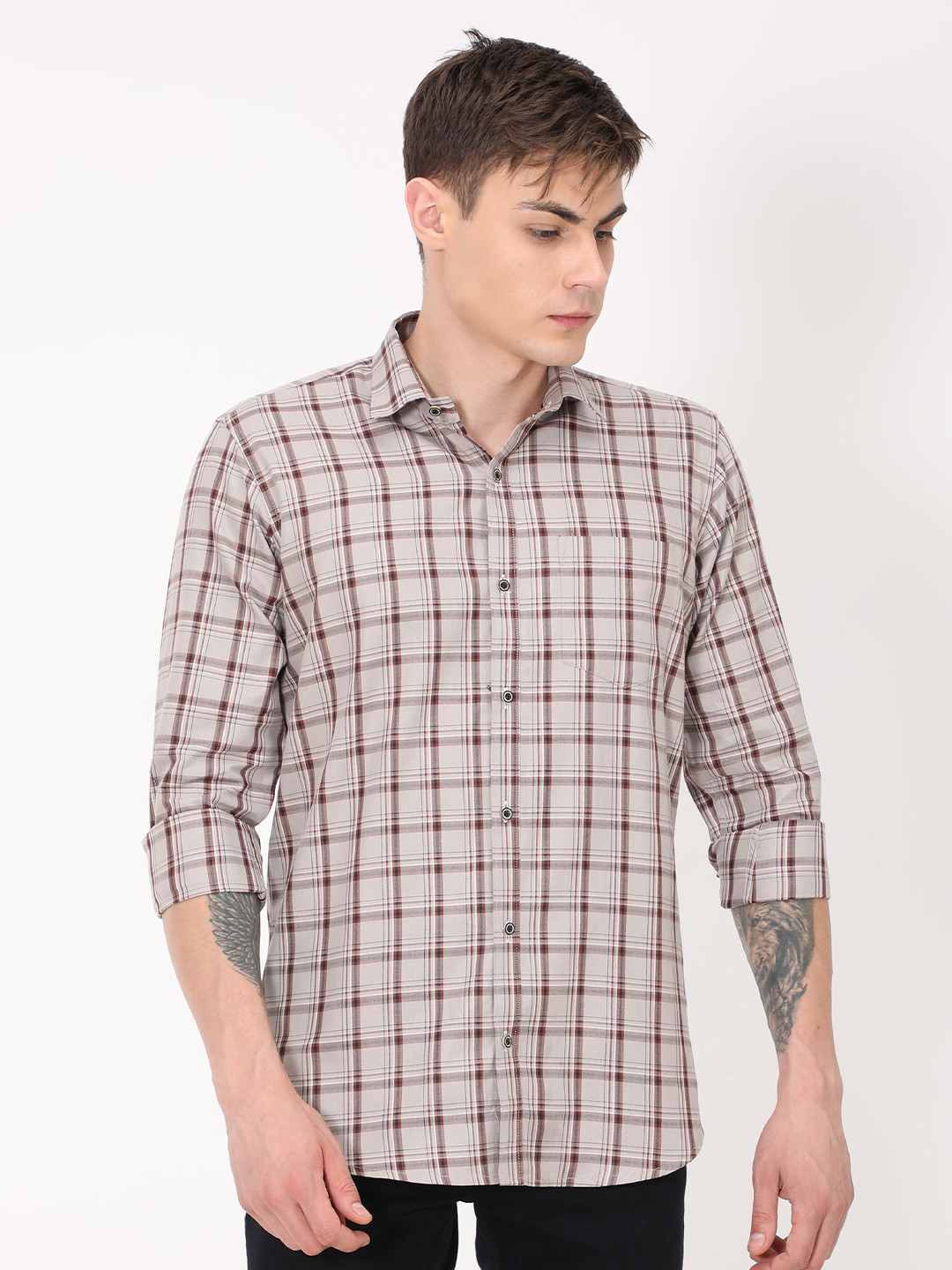

PLATYPUSS Men Grey Checked Cotton Modern Casual Shirt