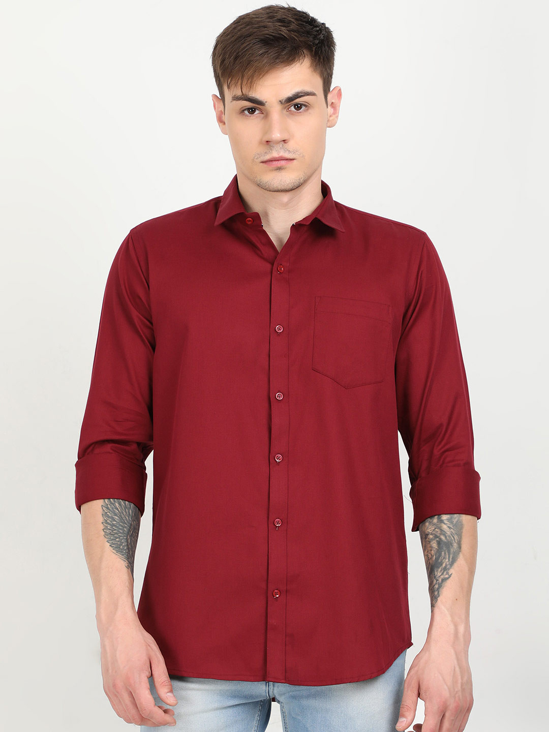 

PLATYPUSS Men Maroon Solid Cotton Modern Casual Shirt