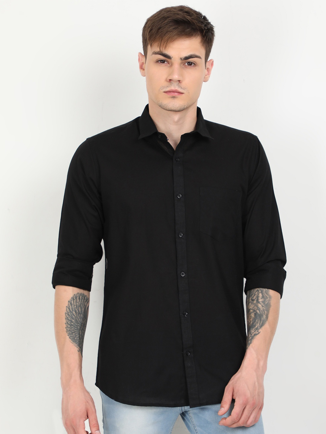 

PLATYPUSS Men Black Modern Solid Cotton Modern Casual Shirt