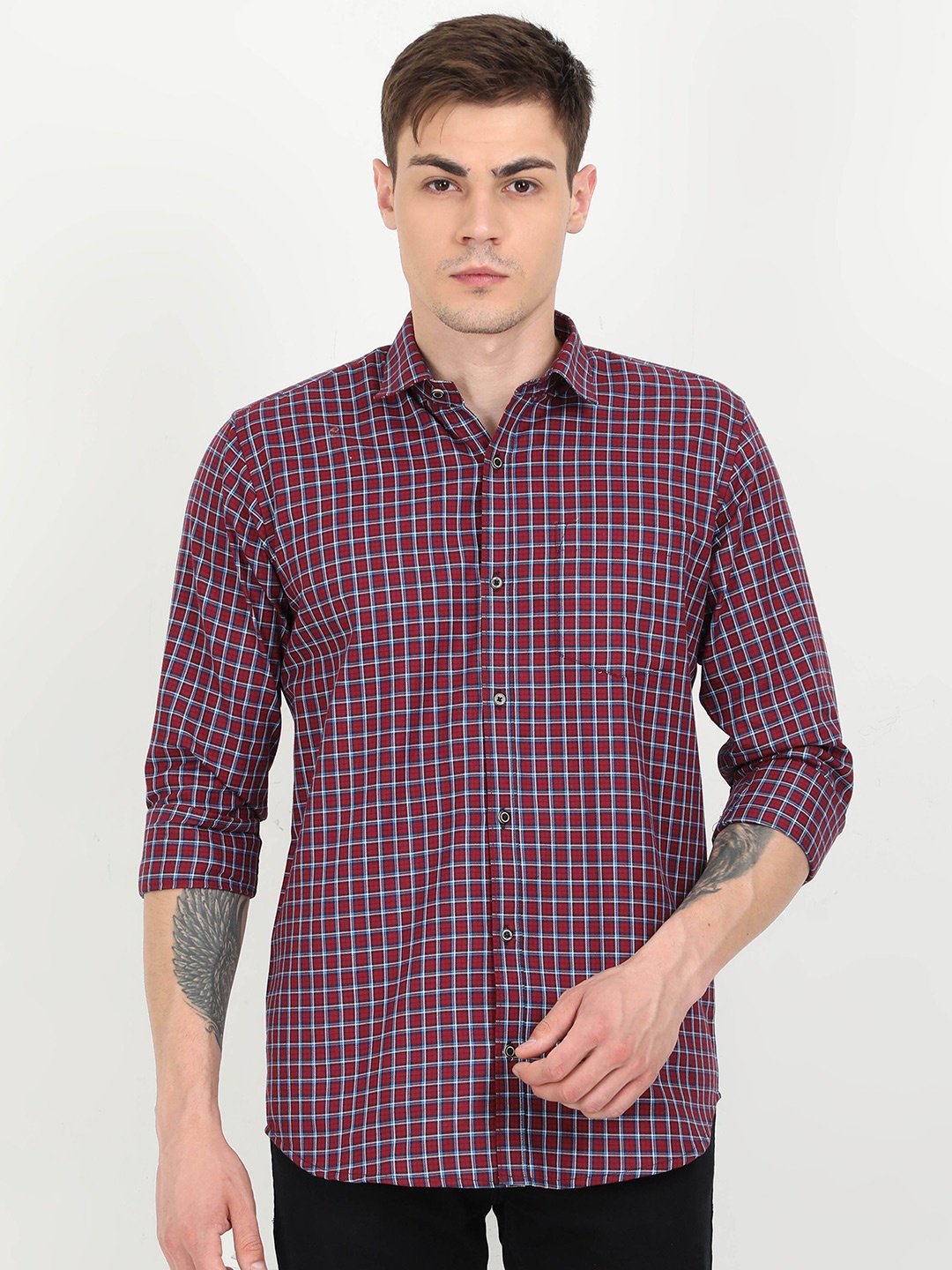 

PLATYPUSS Men Pink Checked Cotton Modern Casual Shirt