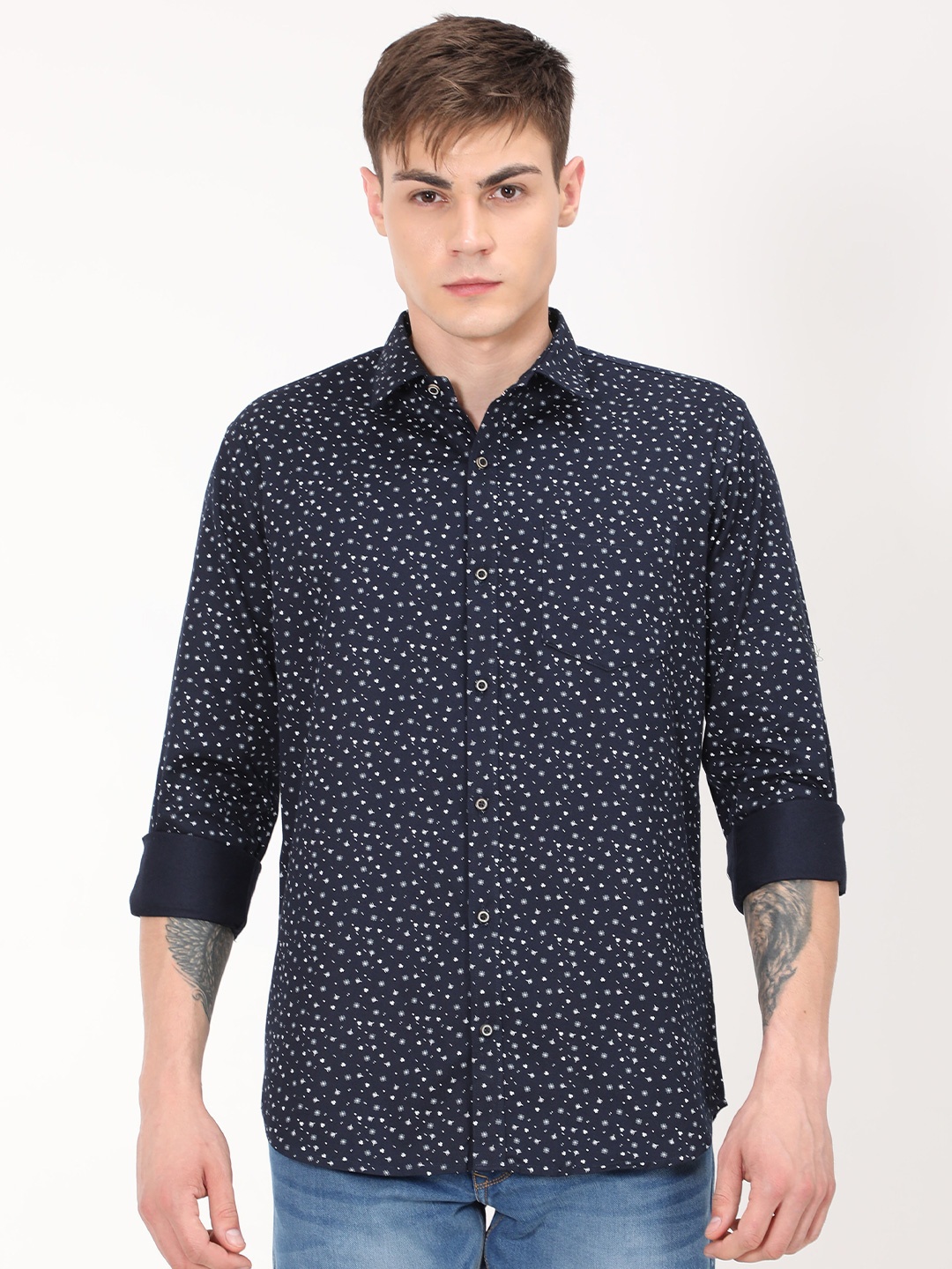 

PLATYPUSS Men Blue Printed Cotton Modern Casual Shirt