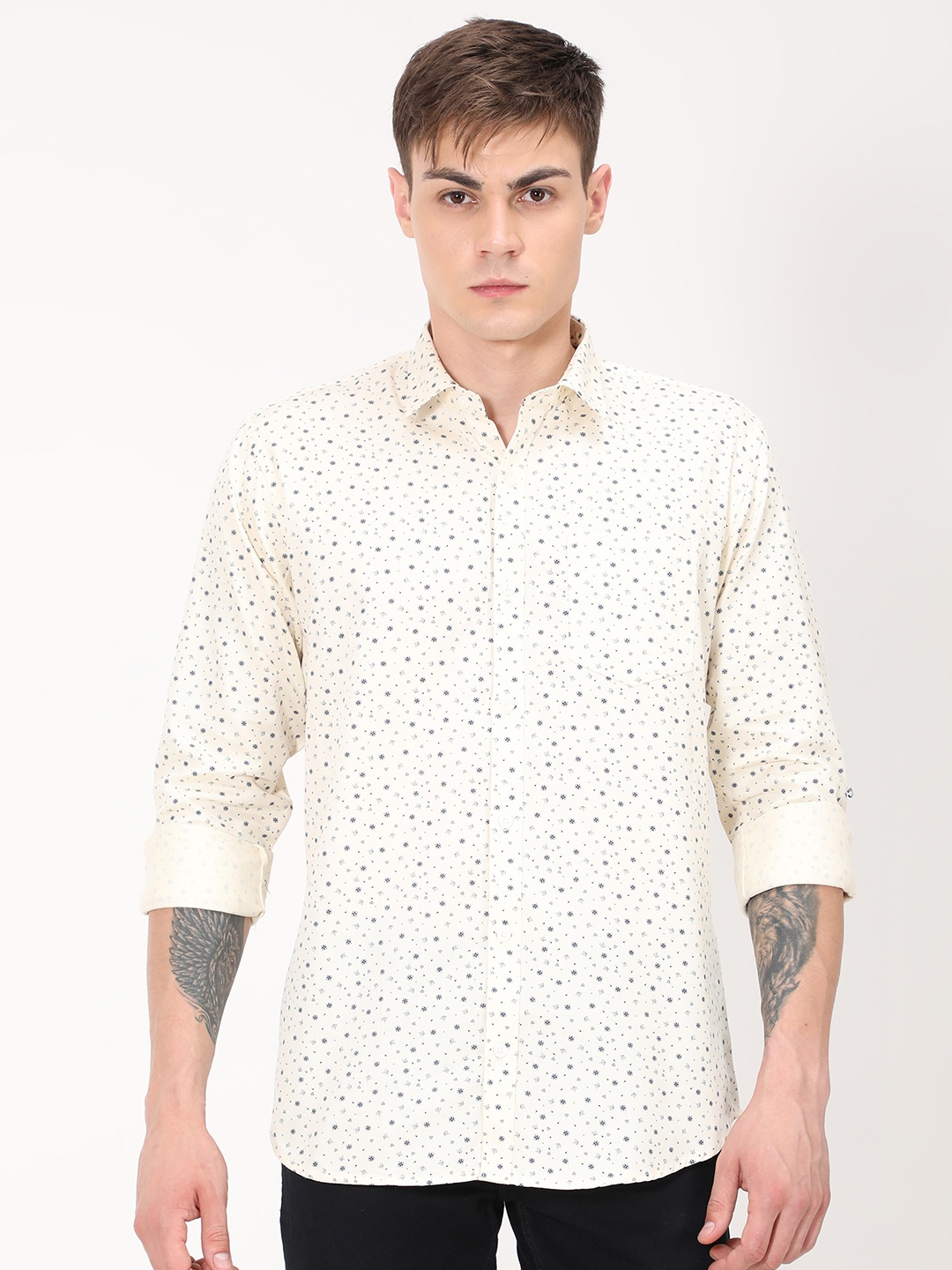 

PLATYPUSS Men Yellow Printed Cotton Modern Casual Shirt