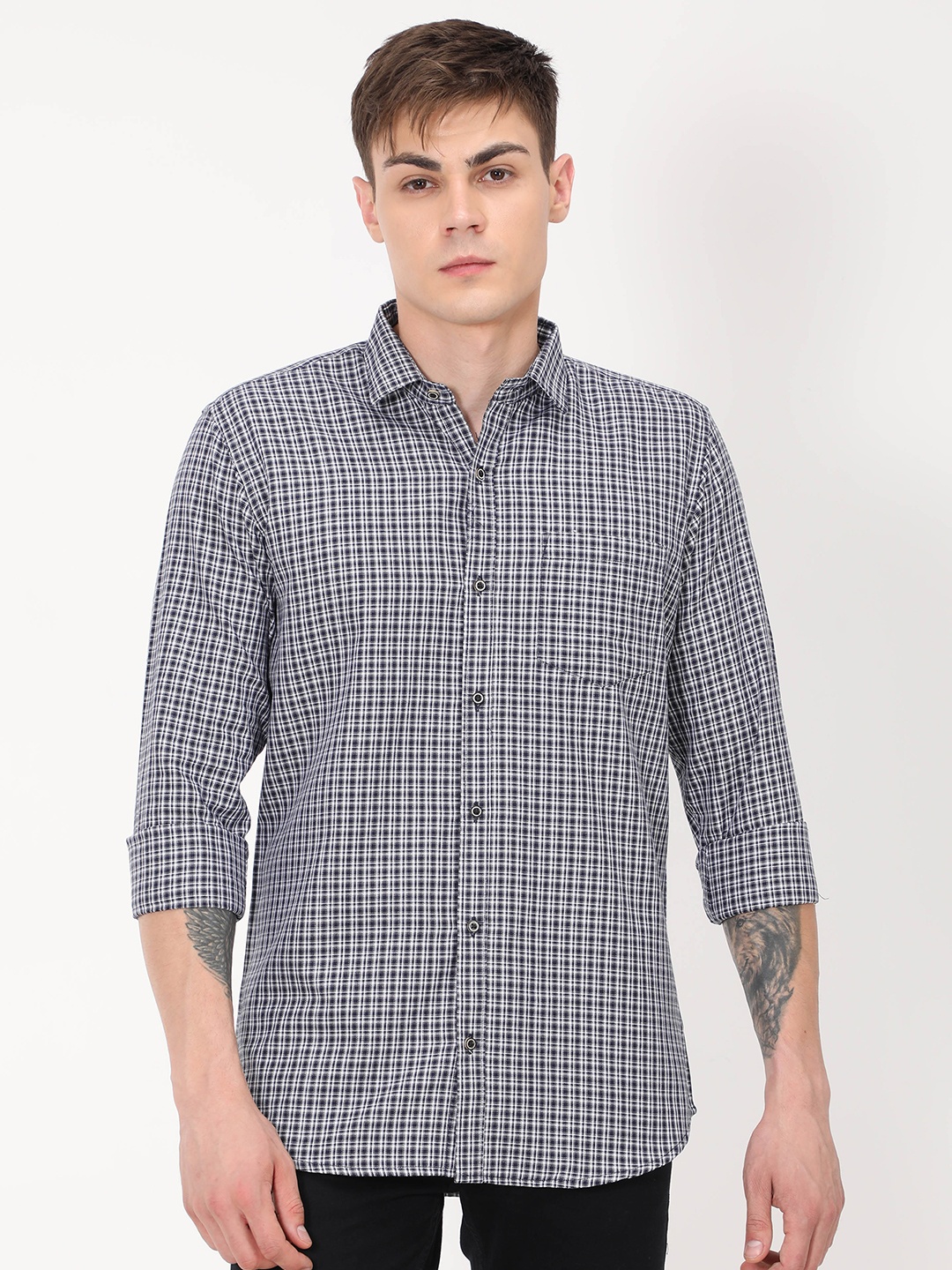 

PLATYPUSS Men Black Checked Cotton Modern Casual Shirt