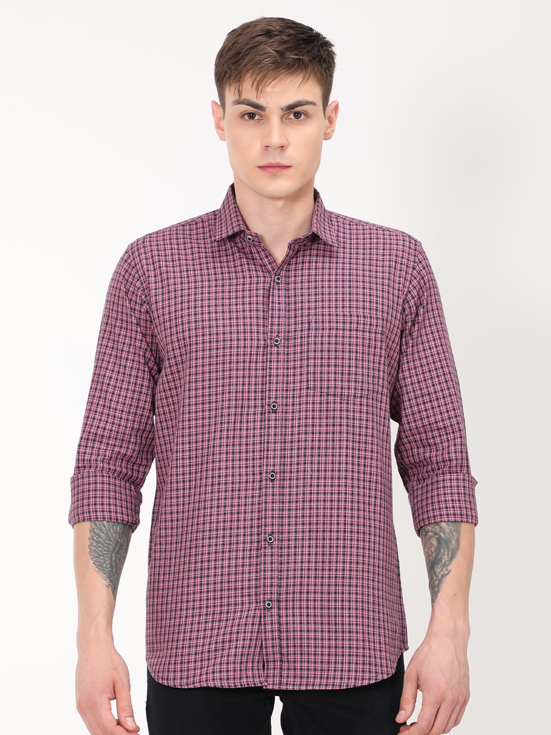 

PLATYPUSS Men Pink Checked Cotton Modern Casual Shirt