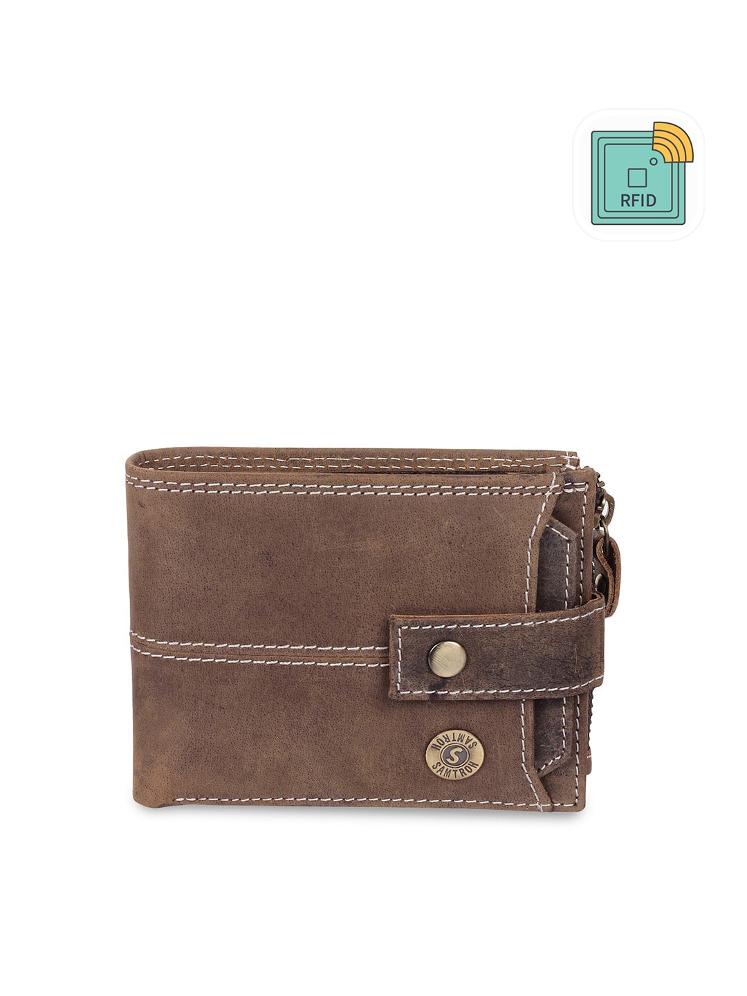 

SAMTROH Men Brown Leather RFID Protected Card Holder