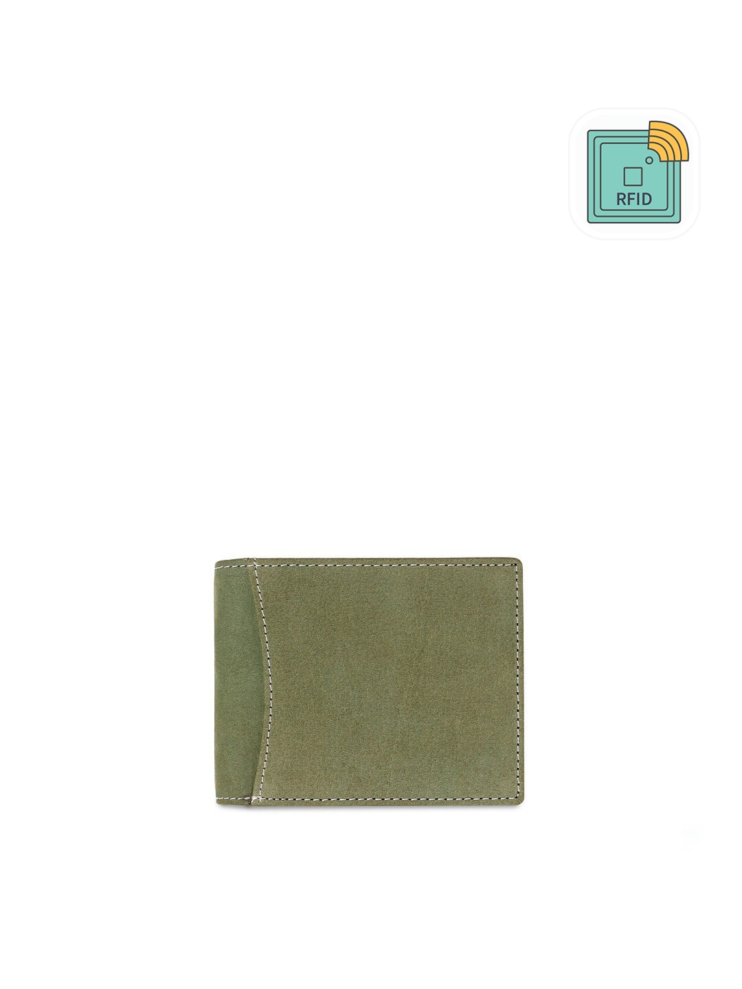 

SAMTROH Men Olive Green Leather RFID Protected Two Fold Wallet