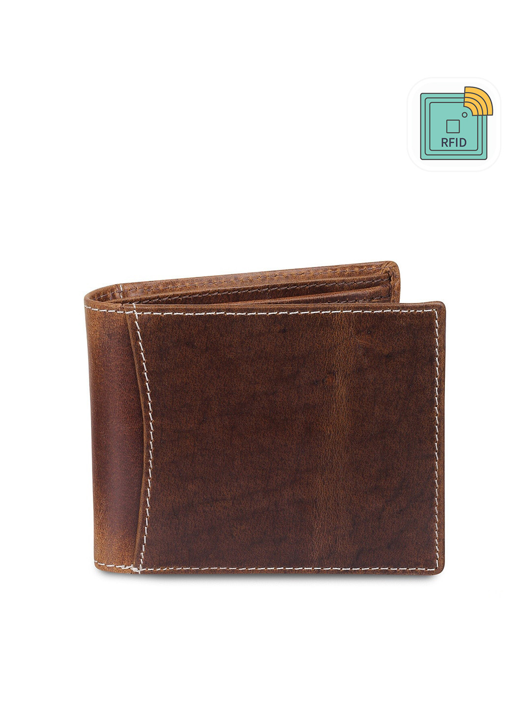 

SAMTROH Men Brown & Black Leather Two Fold Wallet