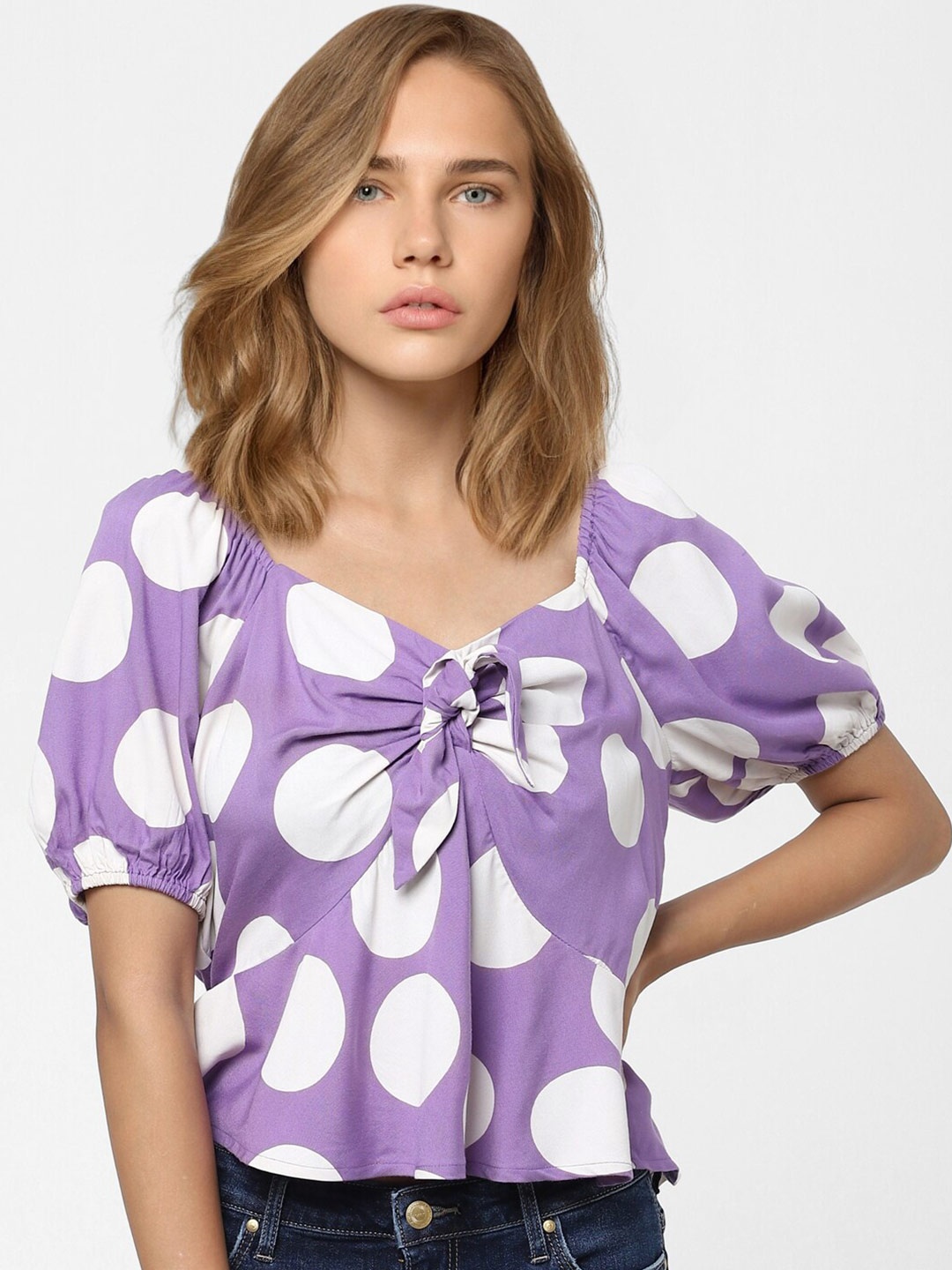 

ONLY Women Purple Polka Dots Printed Top