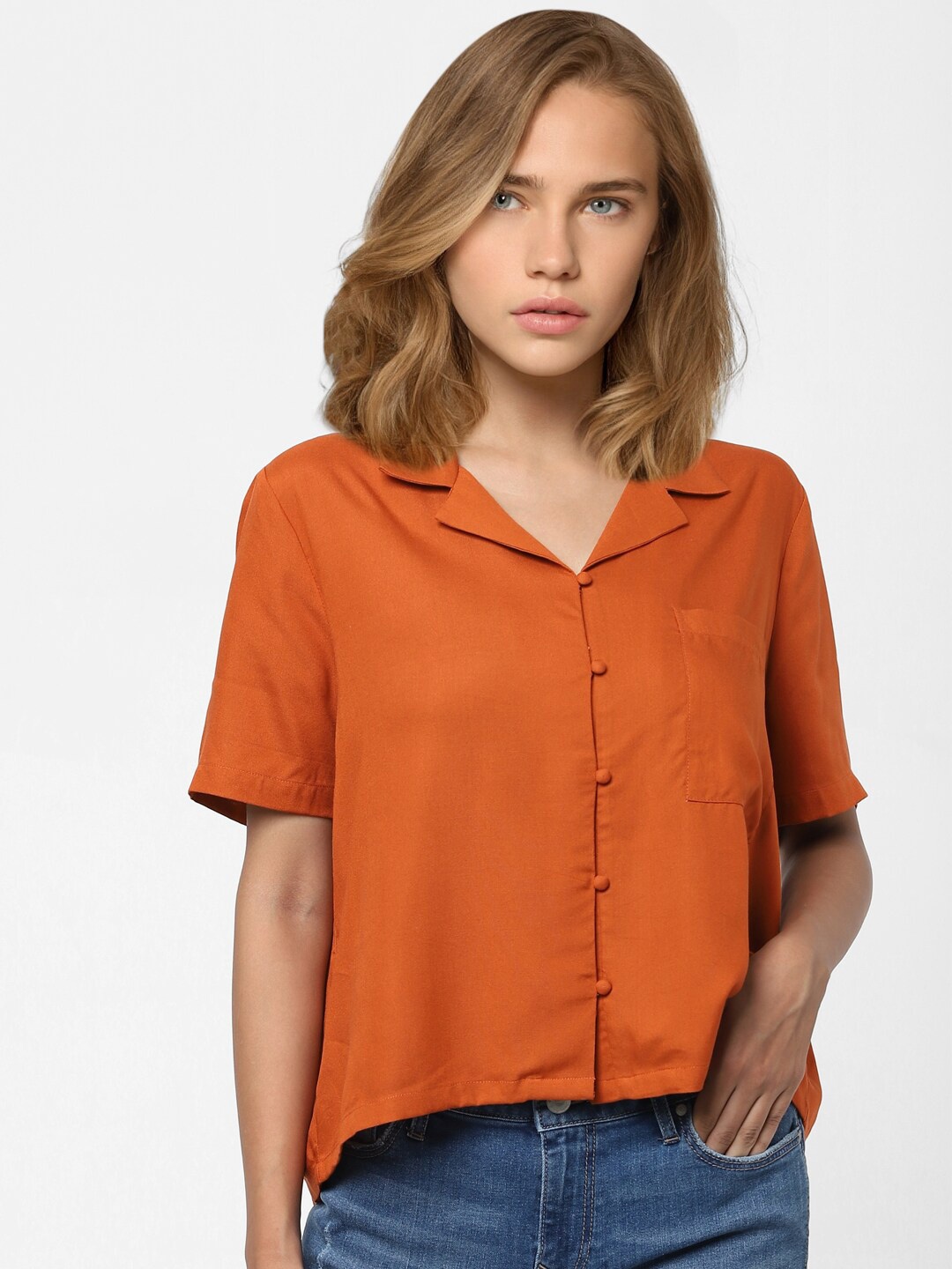 

ONLY Women Orange Solid Shirt Style Top