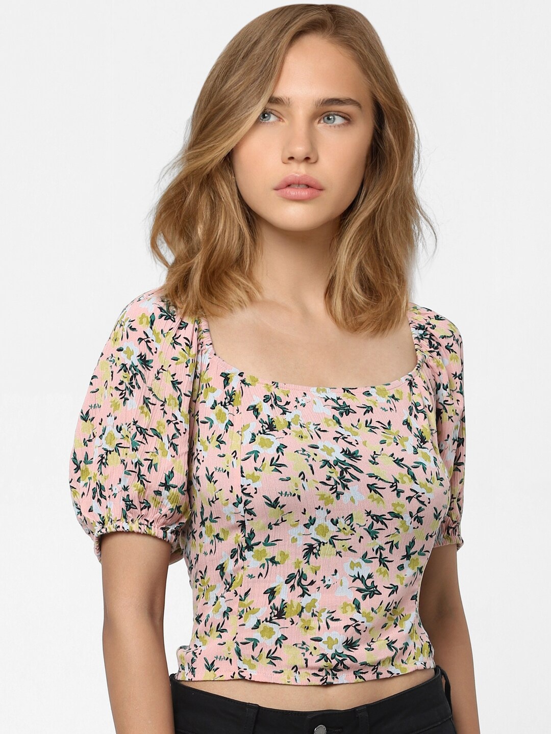 

ONLY Pink & Blue Floral Print Crop Top