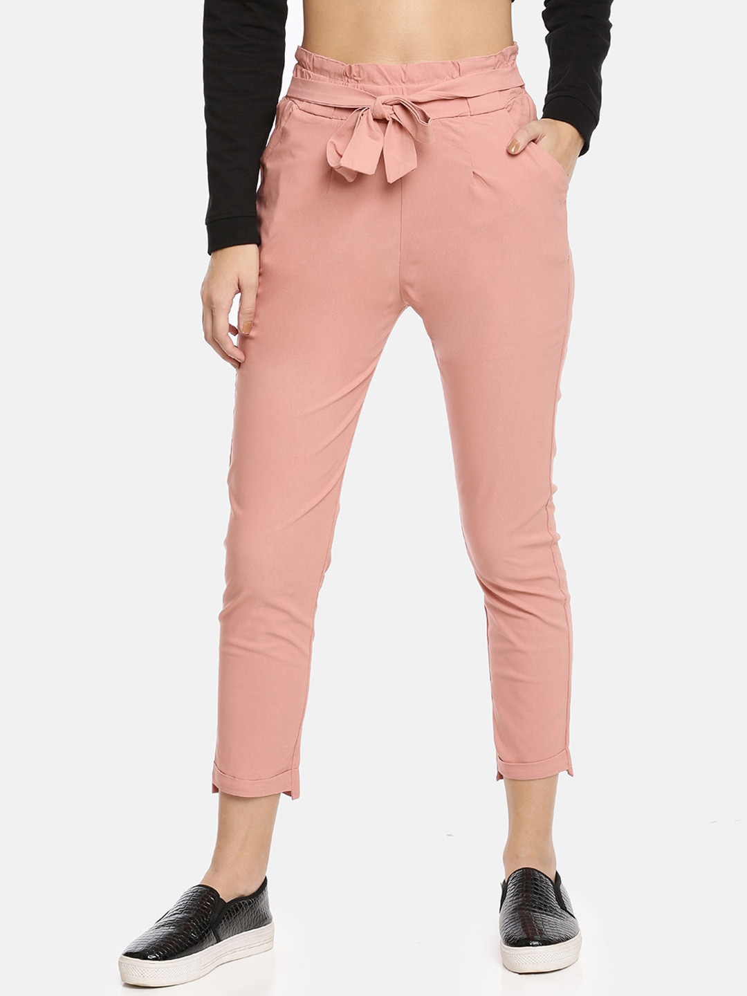 

GOLDSTROMS Women Peach-Coloured Cotton Trousers