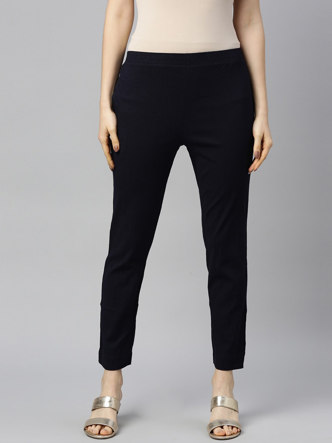 

GOLDSTROMS Women Navy Blue Cotton Trousers
