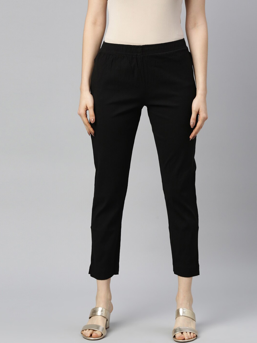 GOLDSTROMS Women Black Cotton Trousers