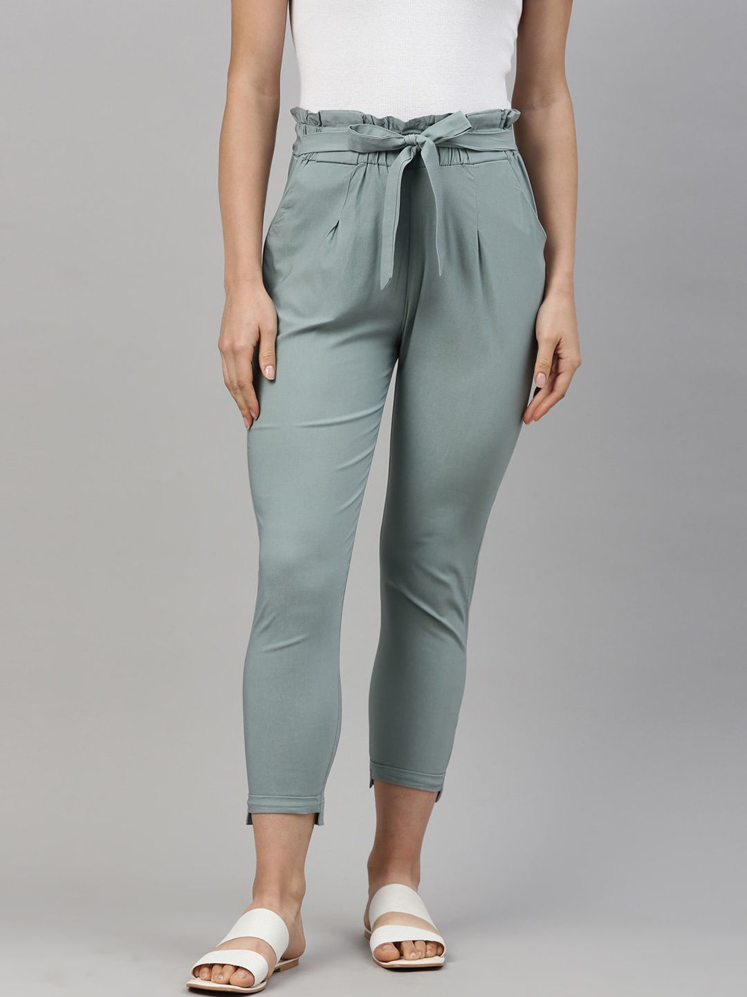 

GOLDSTROMS Women Sea Green Solid Peg Trouser