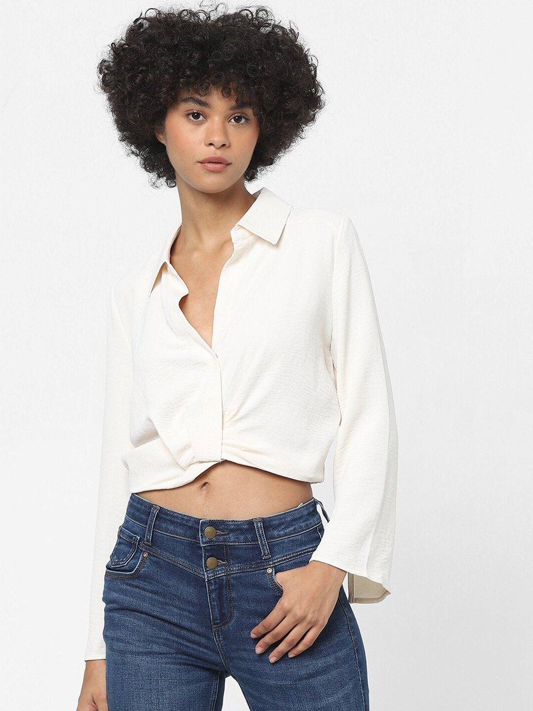 

ONLY Women Off White Solid Casual Shirt