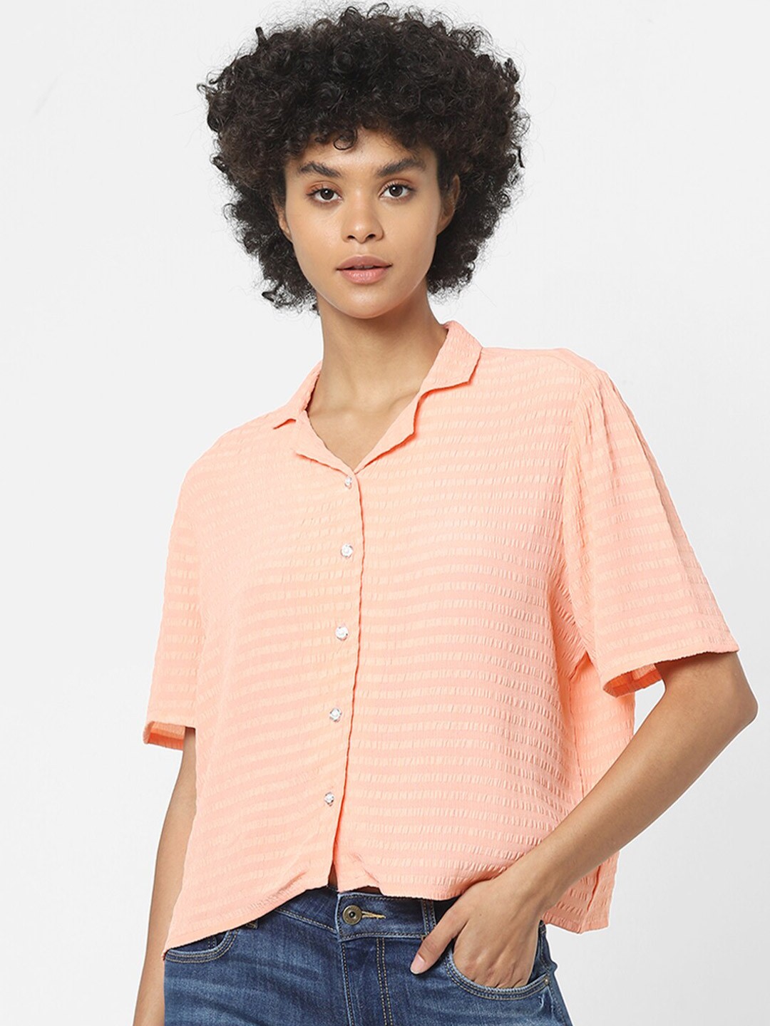 

ONLY Women Coral Self Design Casual Shirt