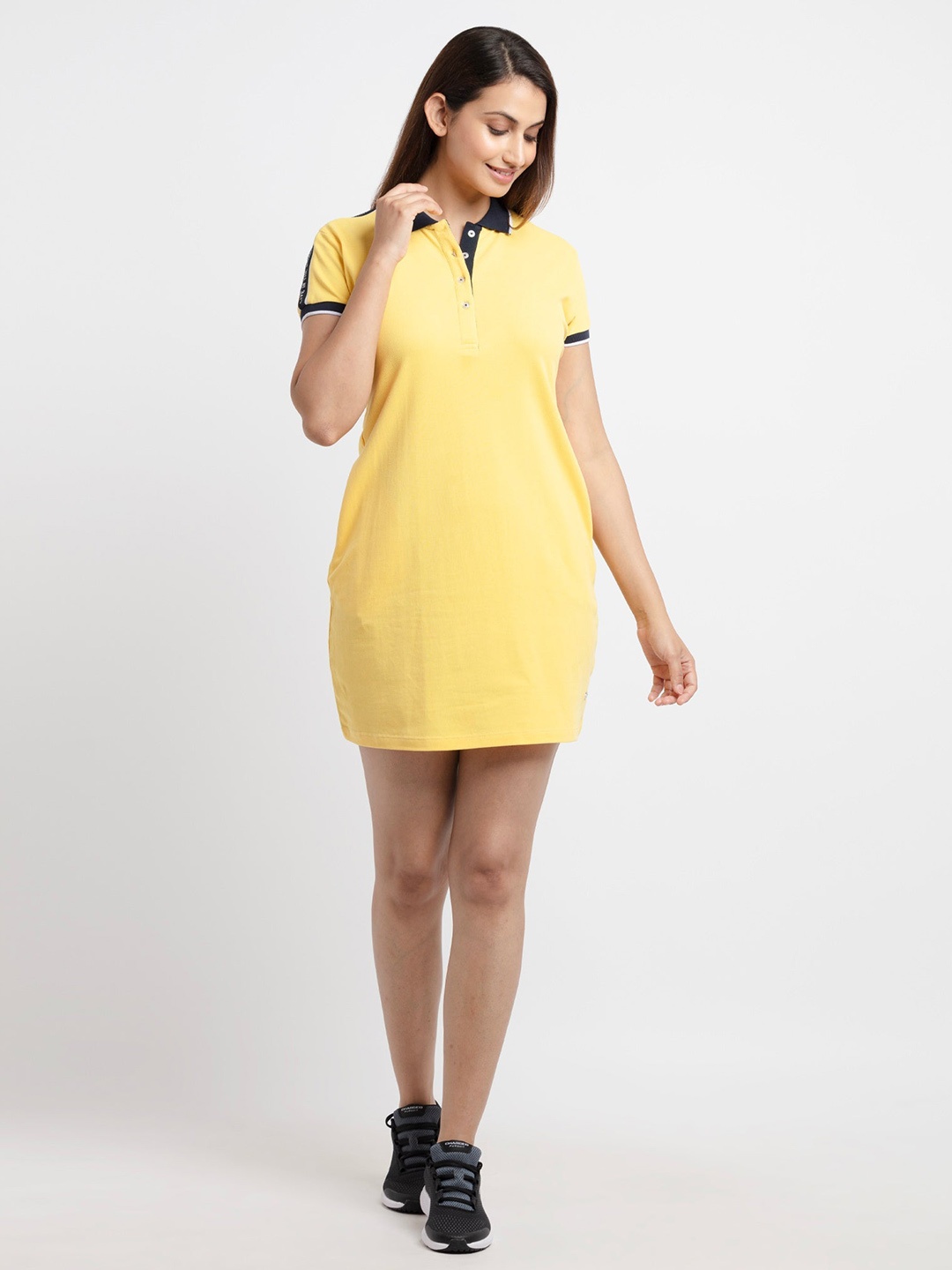 

Status Quo Yellow & goldfinch Tie-Up Neck T-shirt Mini Dress