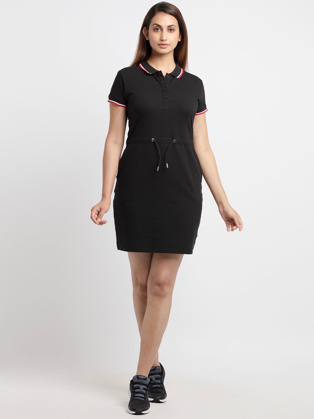 

Status Quo Black Cotton Basic Bodycon Polo Dress