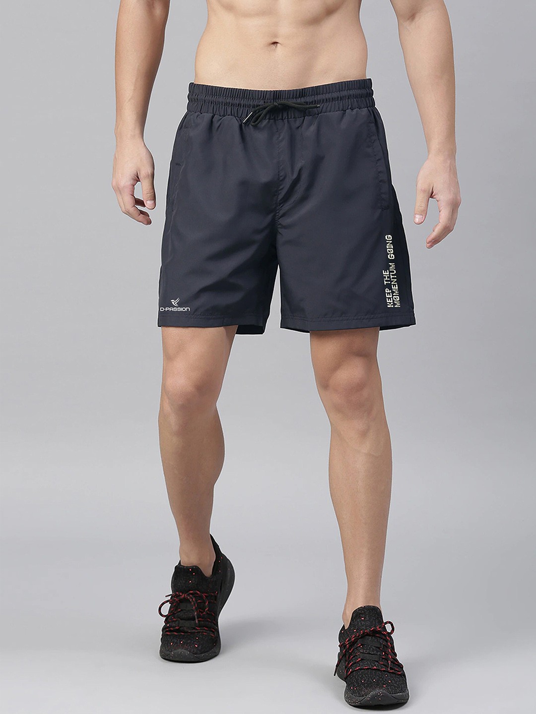 

Dpassion Men Navy Blue Typography Printed Training or Gym Sports Shorts