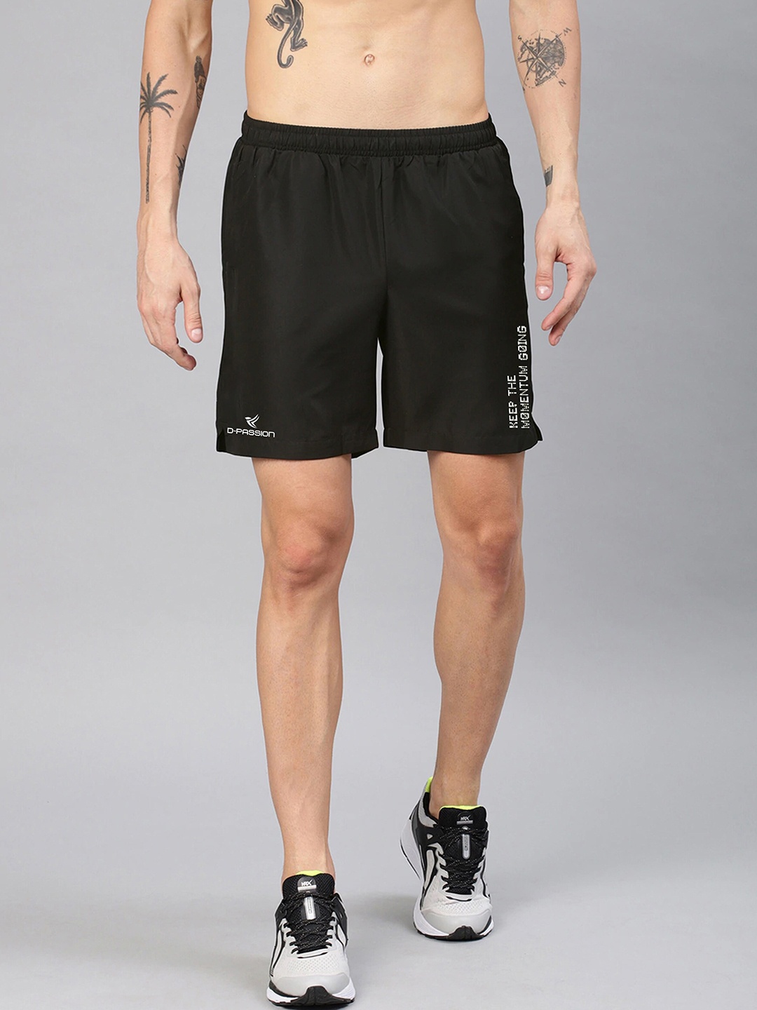 

Dpassion Men Black Typography Printed Training or Gym Sports Shorts