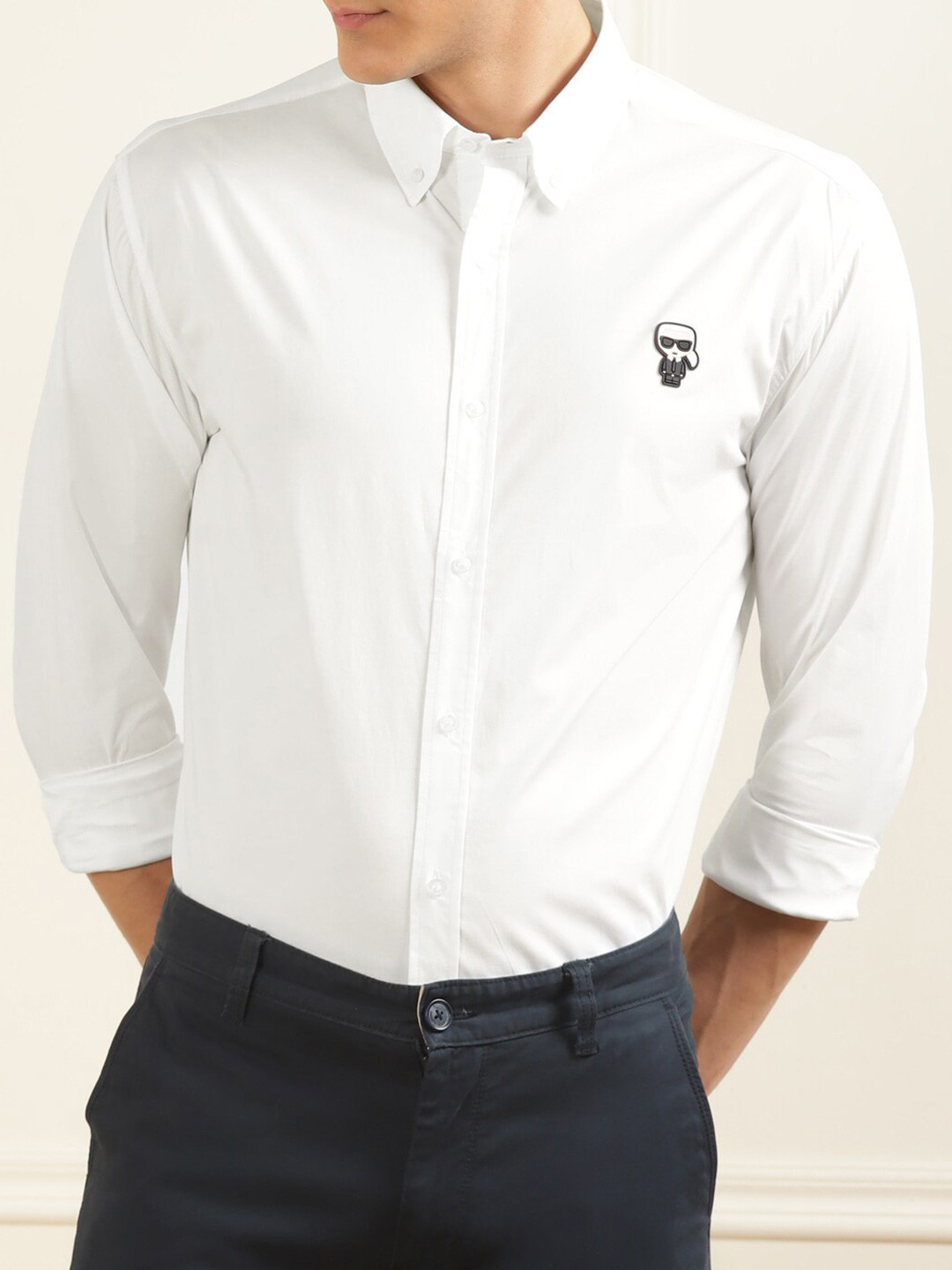 

Karl Lagerfeld Men White Solid Cotton Casual Shirt