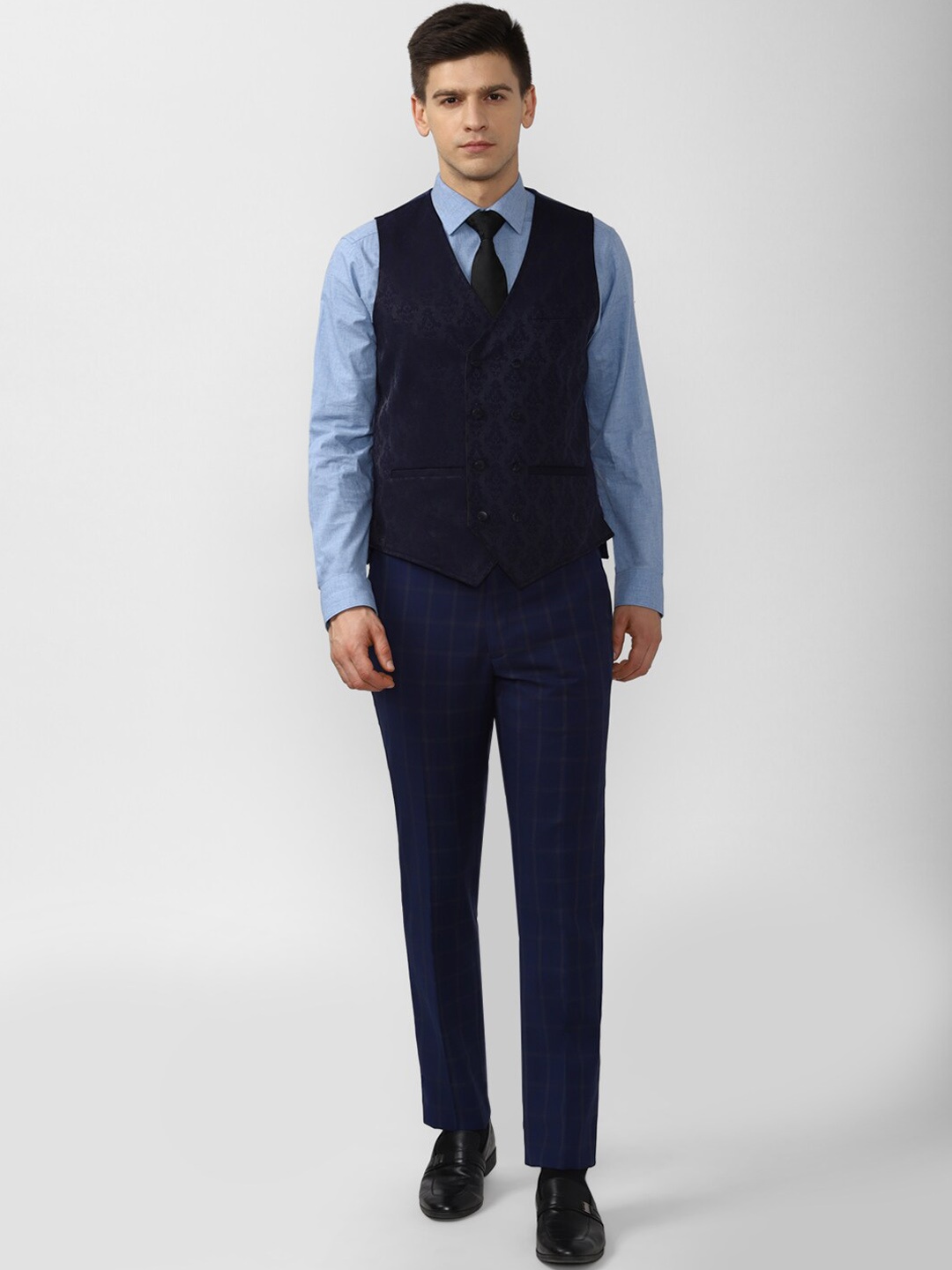 

Van Heusen Men Blue Checked Single-Breasted Slim-Fit Four-Piece Suit