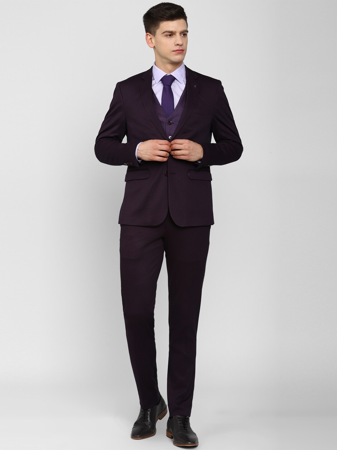 

Van Heusen Men Purple Self Design Single-Breasted Slim-Fit Three-Piece Formal Suit