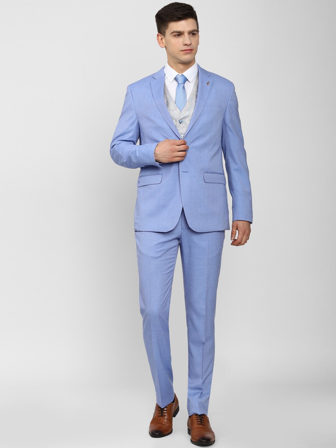 

Van Heusen Men Blue Self-Design Single-Breasted Slim-Fit Four-Piece Suit