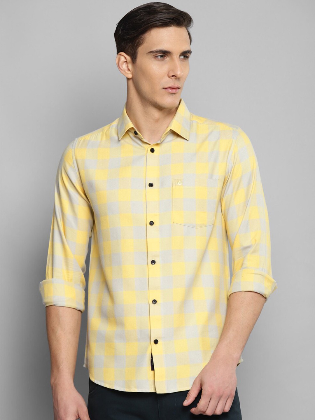 

Allen Cooper Men Yellow Buffalo Checked Smart Slim Fit Casual Shirt