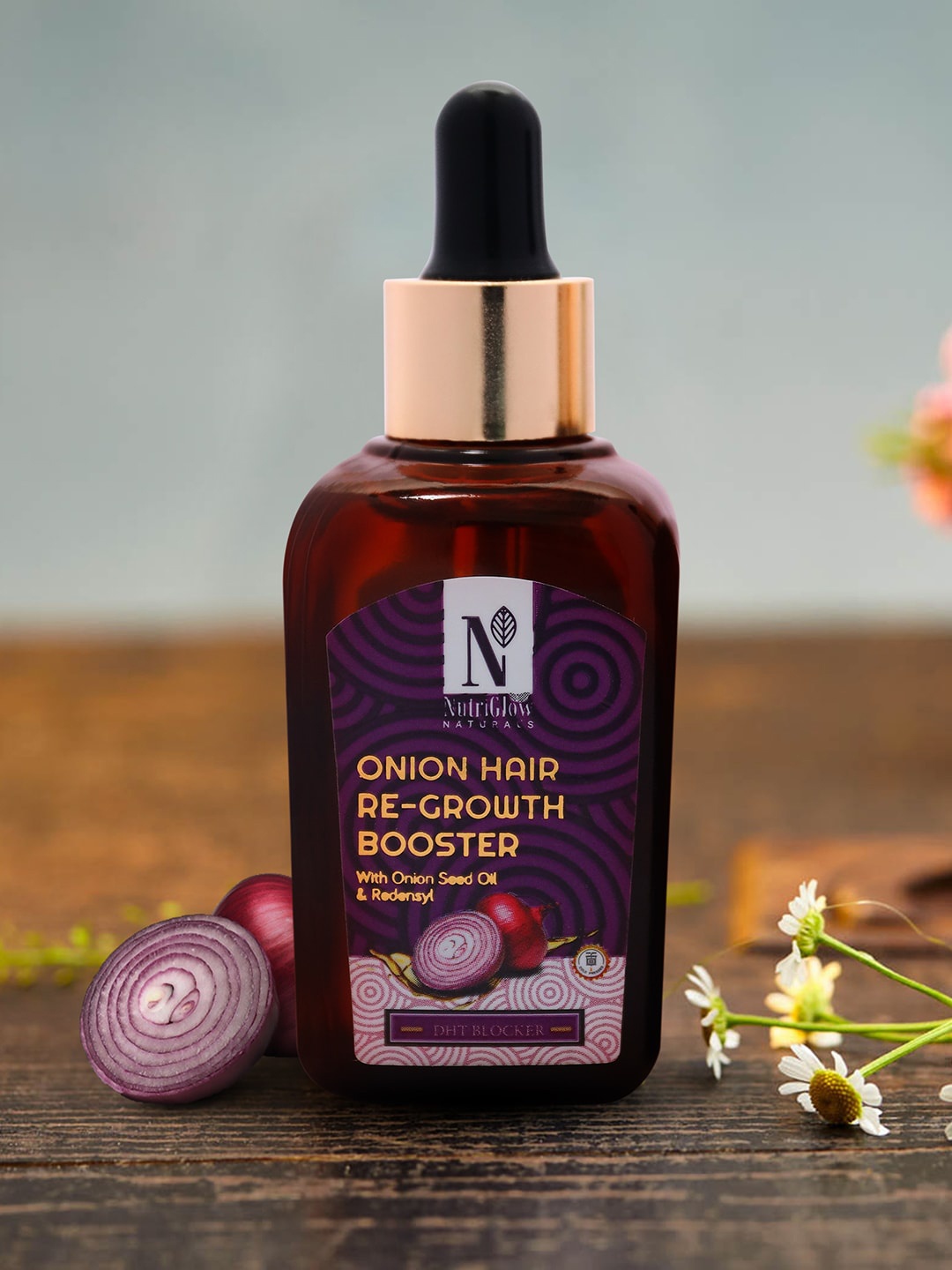 

NutriGlow Naturals Sustainable Onion Hair Re-Growth Booster Hair Serum with Redensyl - 50ml, Brown
