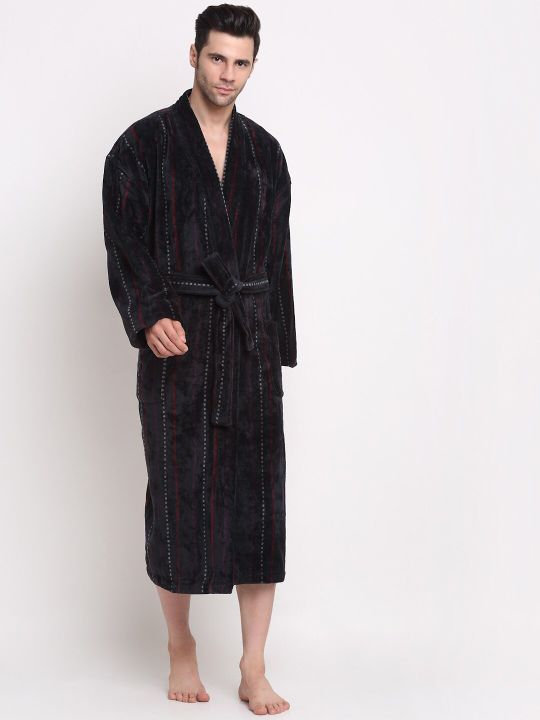 

MYTRIDENT Black Solid Bath Robe With Belt
