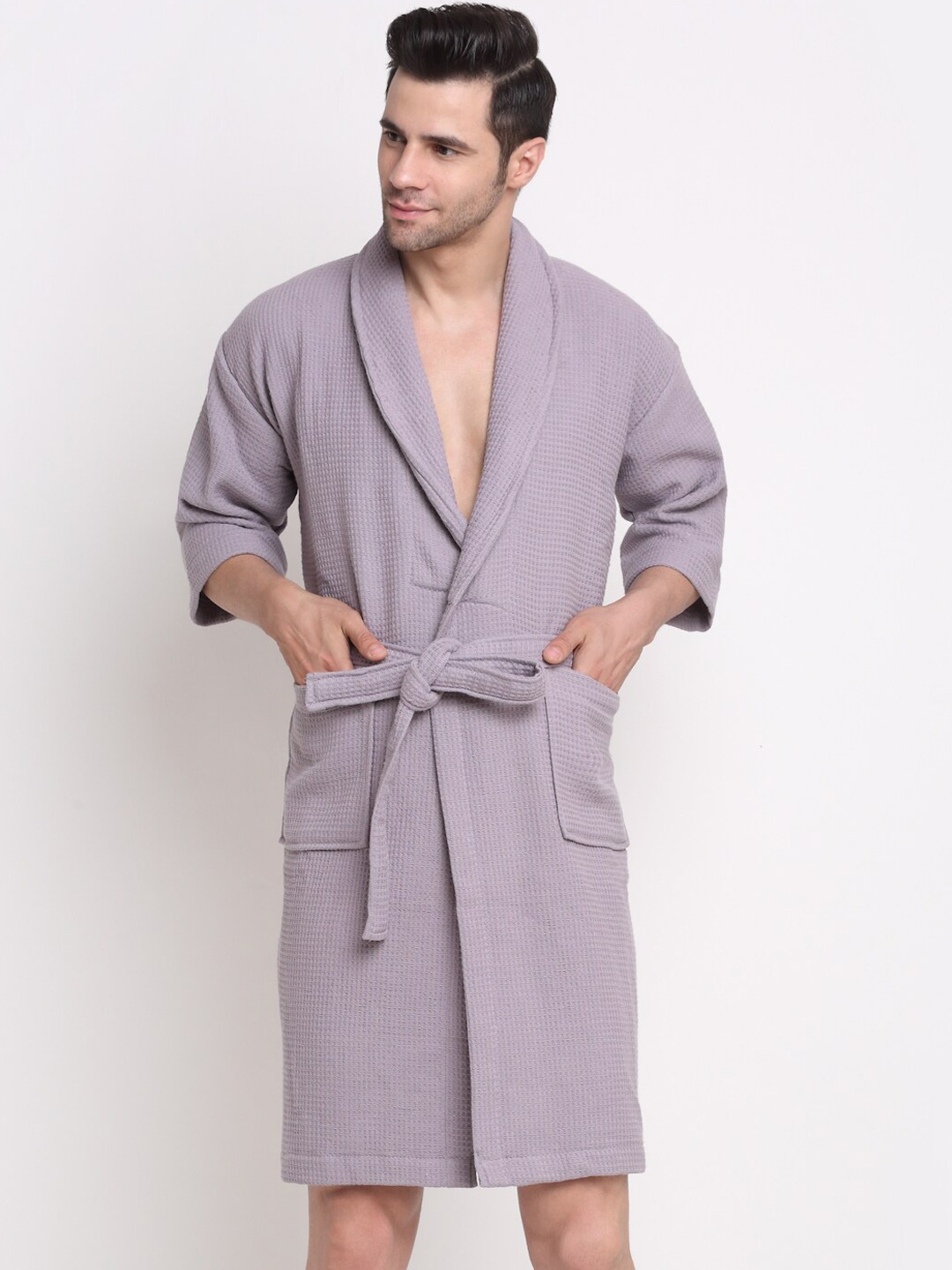 MYTRIDENT Men Purple Solid Bath Robe With Belt