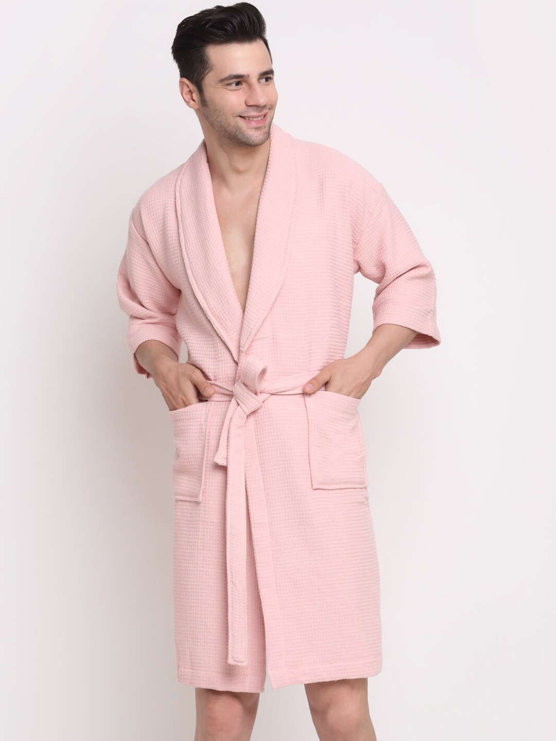

MYTRIDENT Pink Solid Bath Robe With Belt