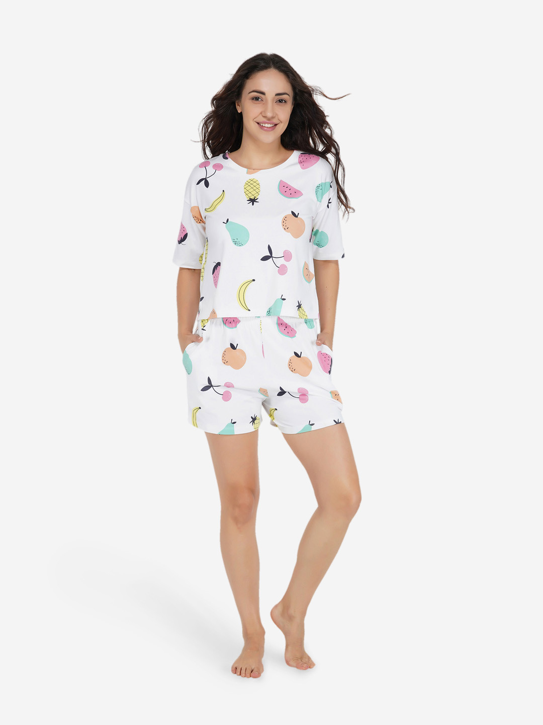 

ARTEMIS Women White & Pink Printed Night suit