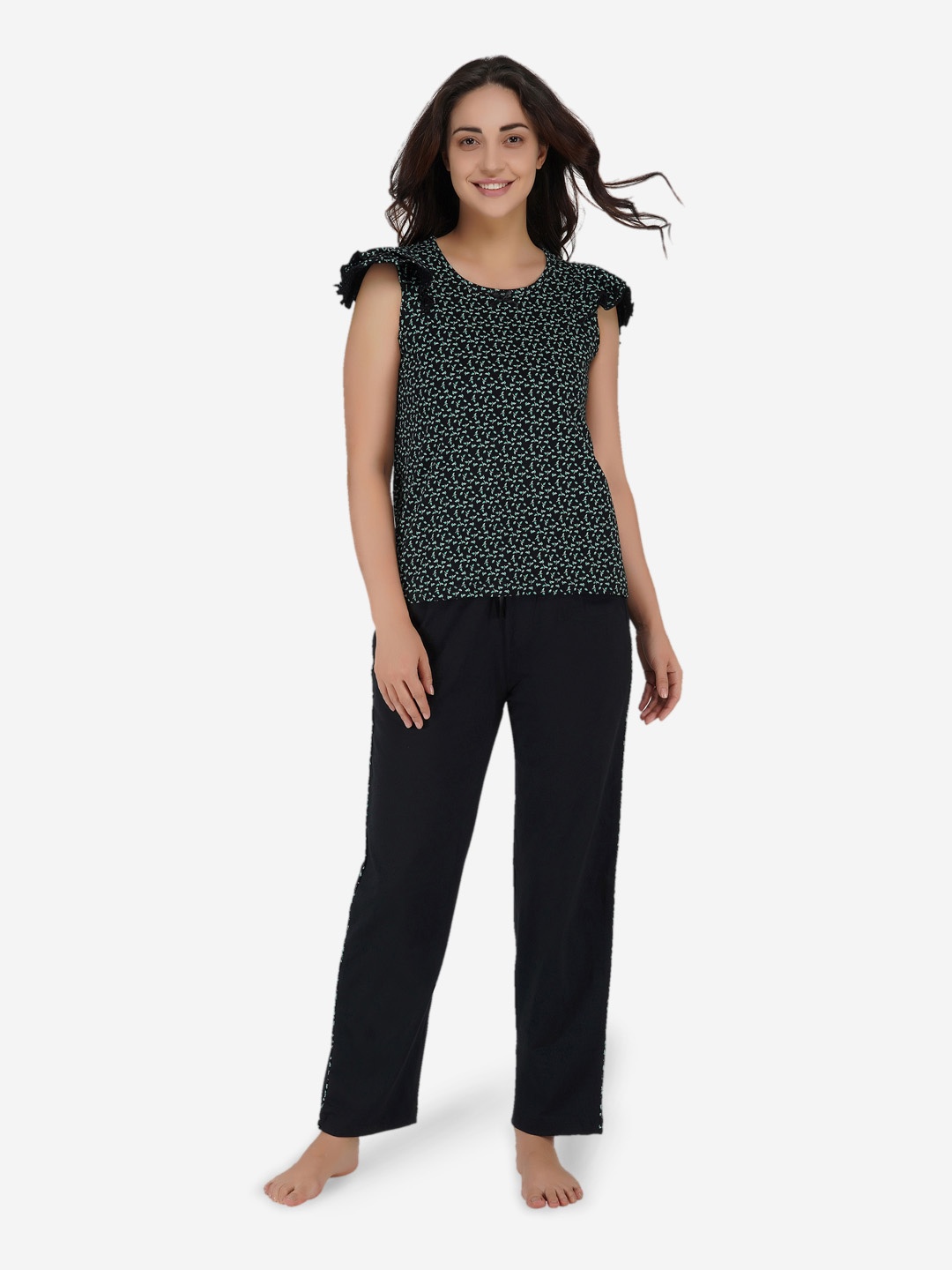 

ARTEMIS Women Green & Black Printed Night suit