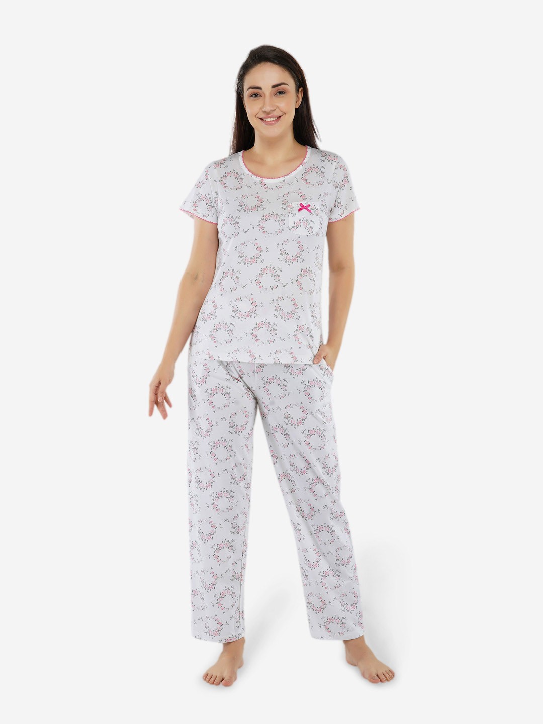 

ARTEMIS Women White & Pink Printed Night Suit