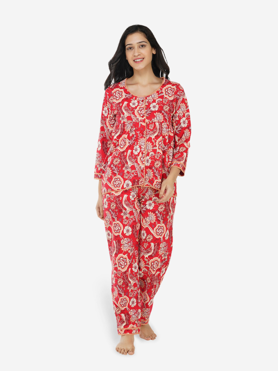

ARTEMIS Women Red & Beige Printed Night suit