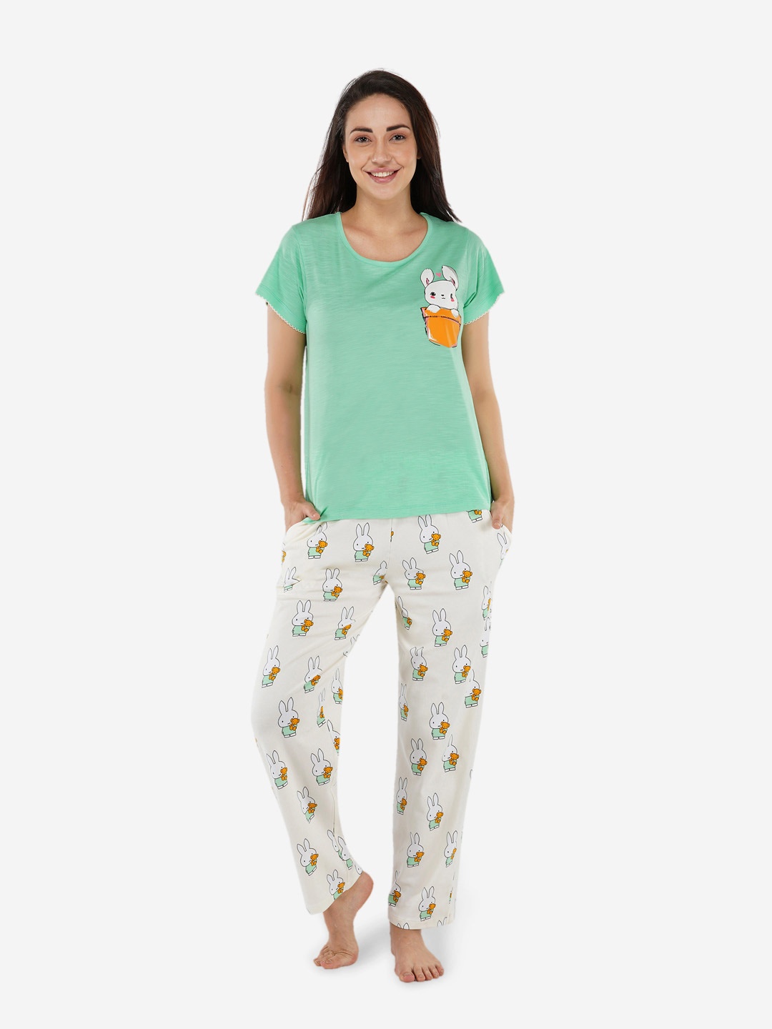 

ARTEMIS Women Green & White Printed Night suit