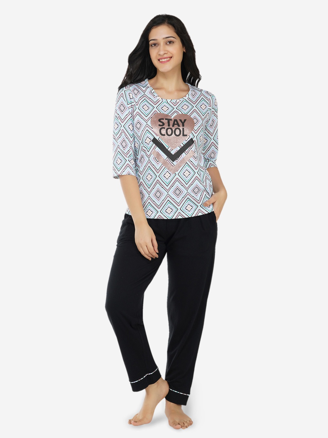 

ARTEMIS Women Black & Blue Printed Night suit