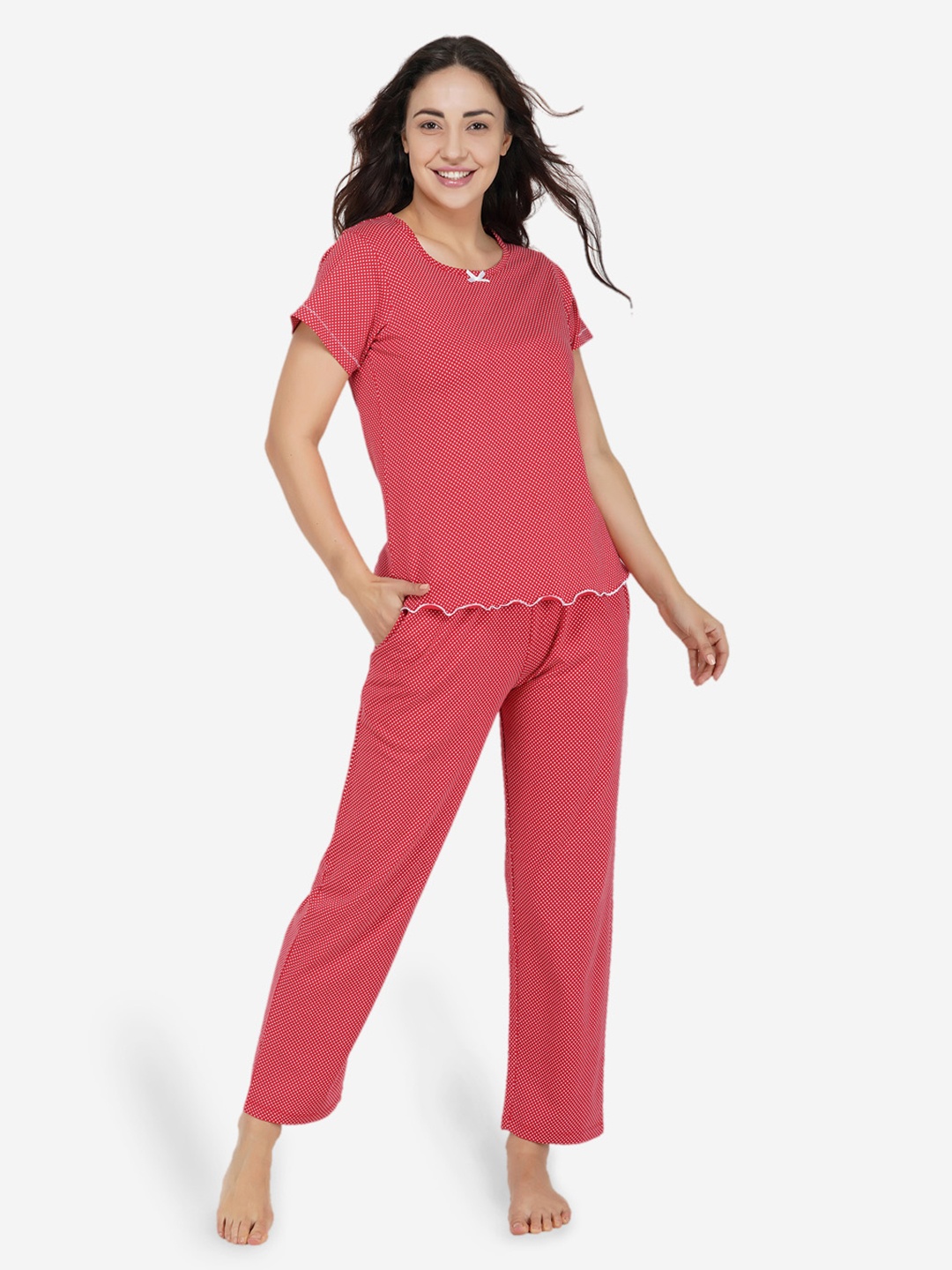 

ARTEMIS Women Red & White Printed Night Suit